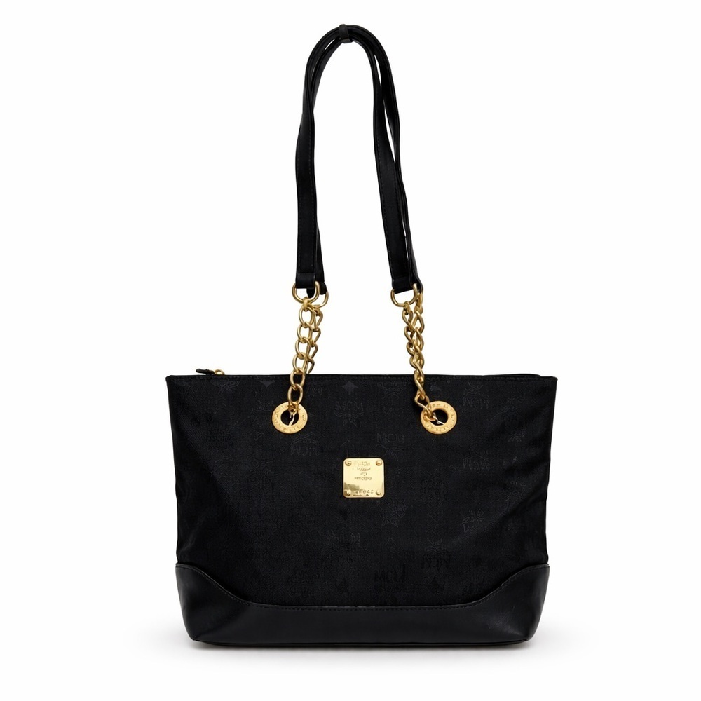 MCM Germany Chain Nylon Leather Black Bag